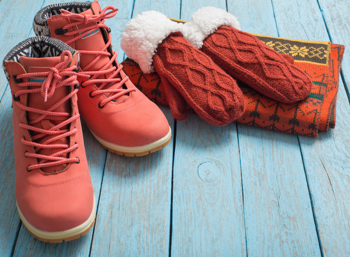 A pair of warm boots, knitted gloves, and matching scarf will complement your winter carnival appearence!