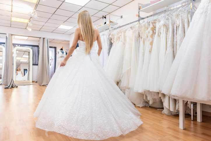 Trying on wedding dress